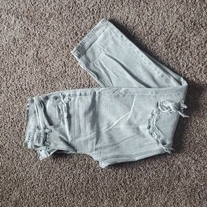 AMERICAN EAGLE Womens HighRise Bleached Black Distressed 90's Straight Leg Jeans